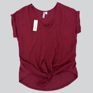 NWT Francesca's Alya Maroon Tie Blouse